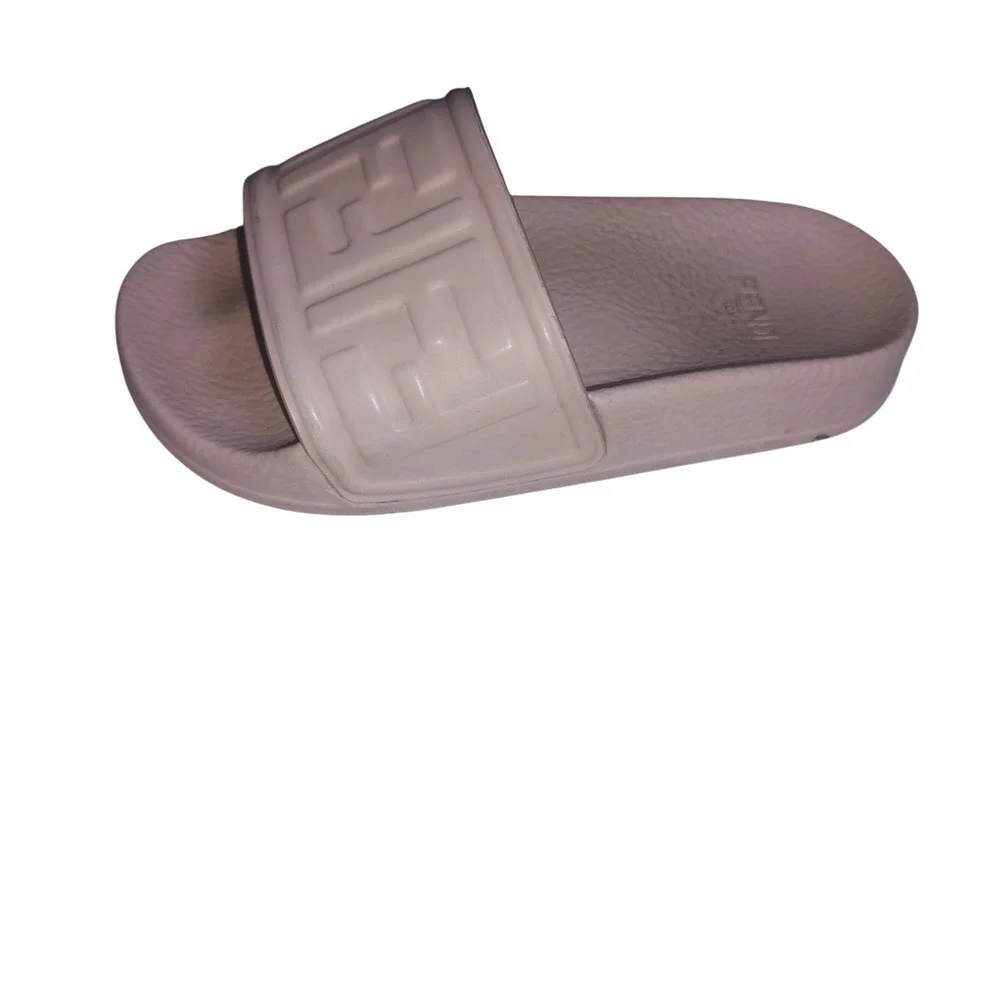 Fendi‎ Roma FF Zucca Logo Slide Sandals Beige Rubber Made in Italy EU 27/28